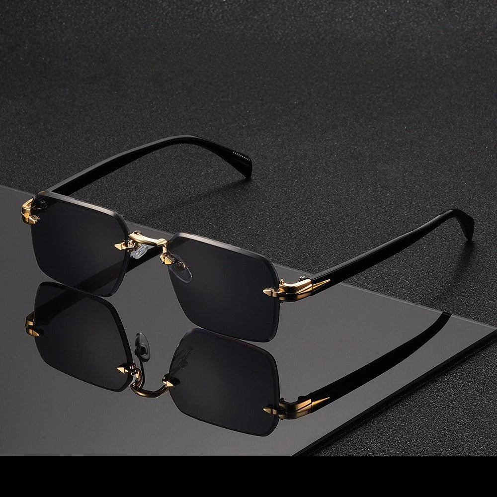 Vintage Rectangle Rimless Sunglasses with UV400 Protection