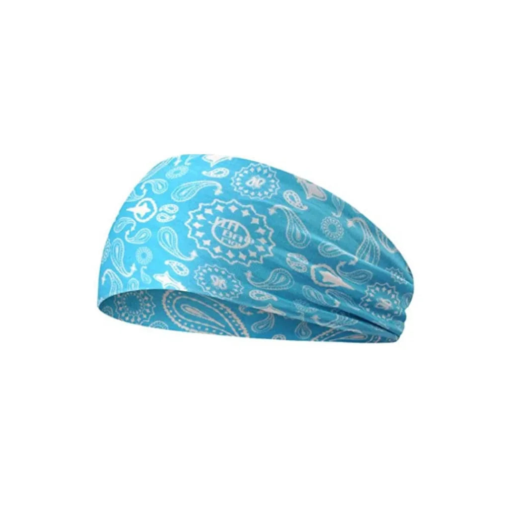 Light blue patterned sports headband with a textured weave