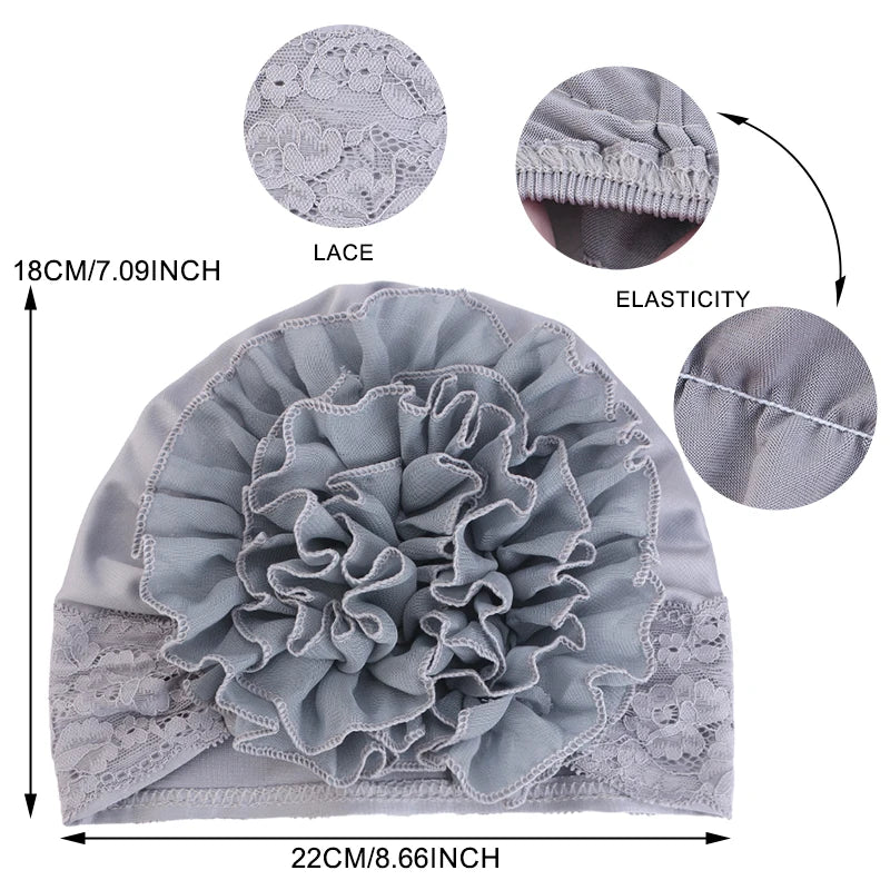 Elegant Lace Chiffon Floral Cap for Women