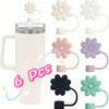 Six silicone straw covers in various pastel colors for tumblers and water bottles