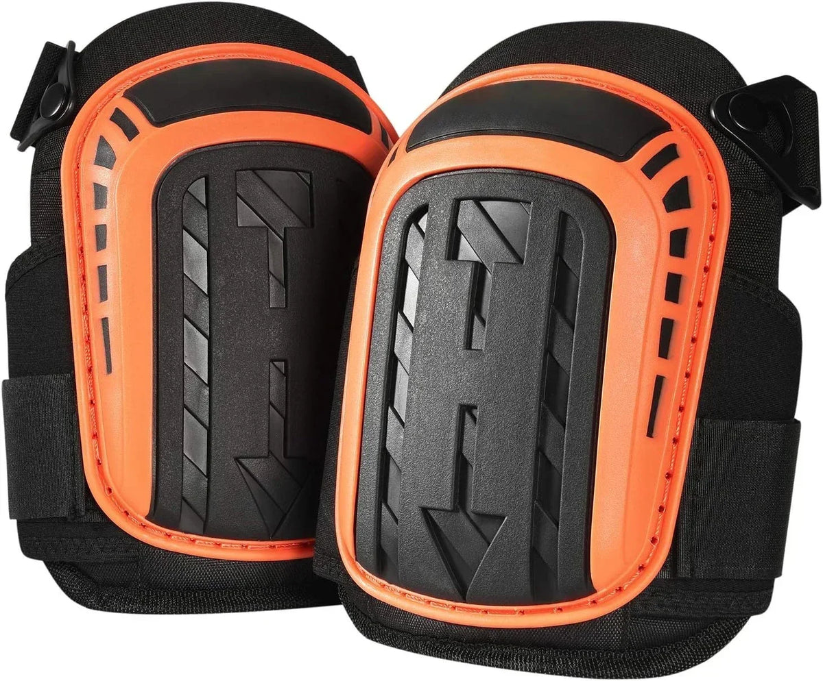 Pair of black and orange heavy duty gel knee pads for protection