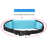 A black elastic belt with a light blue padded section is shown for an adjustable sport waist bag.