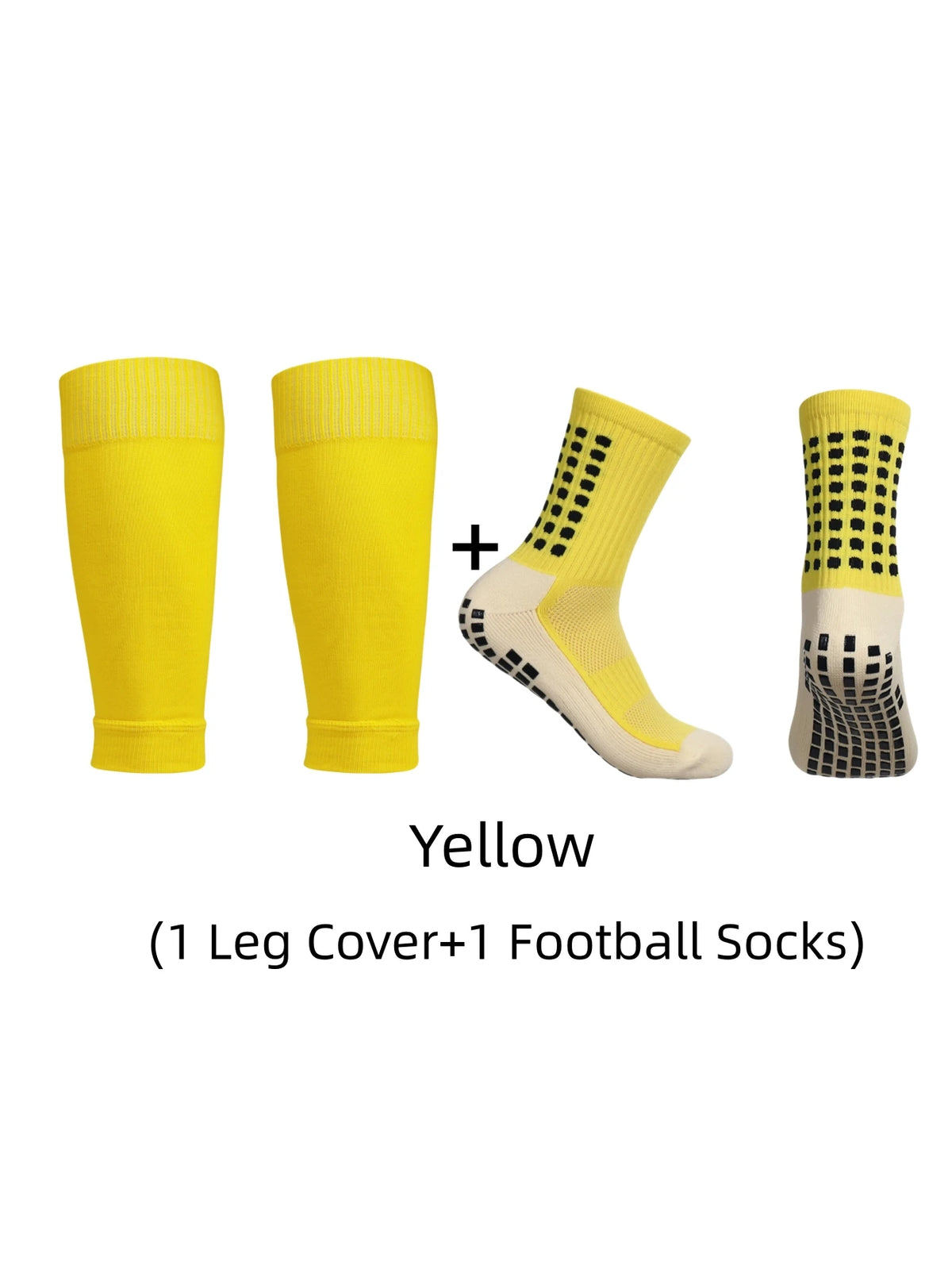 Yellow leg cover and football socks set with a plus sign symbol