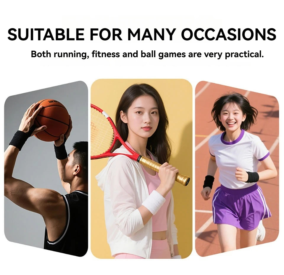 Un ensemble de bandeaux de tête et de poignet sportifs utilisés pour la course, la fitness et les jeux de balle.