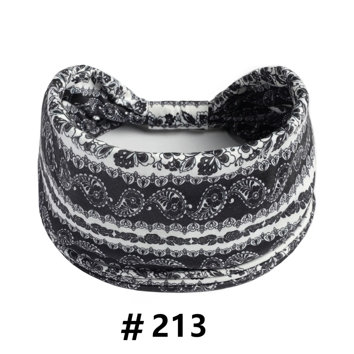 Black and white patterned boho cotton turban headbands for workout and yoga