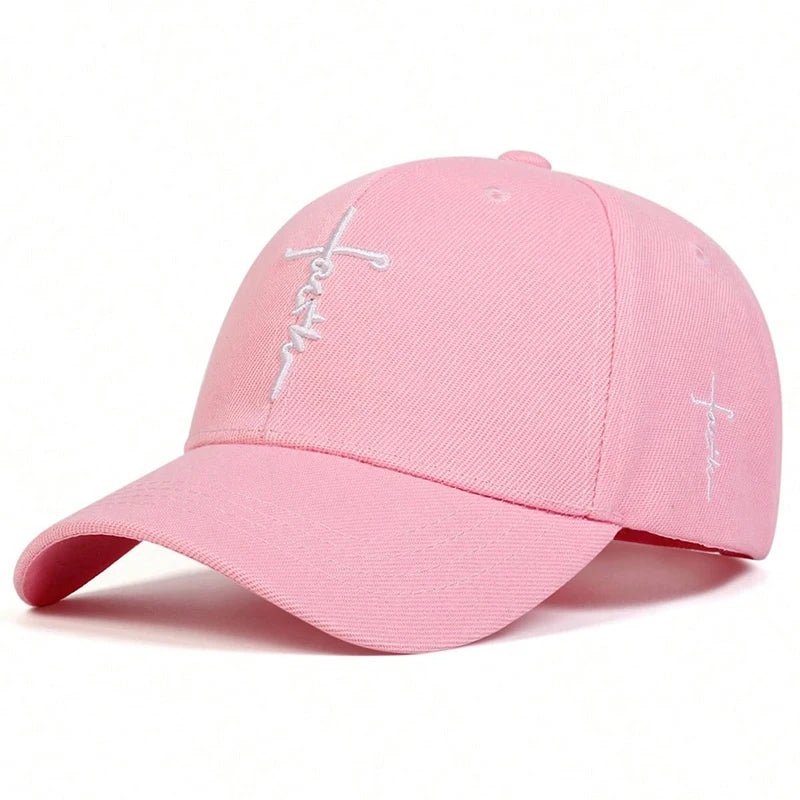 A pink unisex embroidered snapback baseball cap shown from the side.
