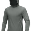 Graues Langarmshirt mit Kapuze von vorne