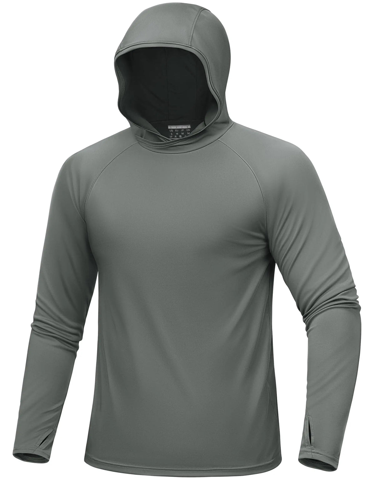 Graues Langarmshirt mit Kapuze von vorne