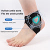 Black ankle brace with inner and outer rings fits the ankle profile for joint support.