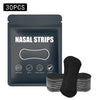 A package of black nasal strips with a diagram showing the product features like breathable and gentle.