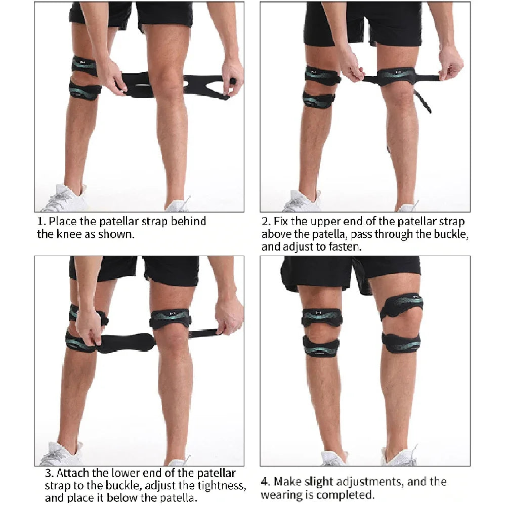 Anleitung zum Anbringen und Einstellen eines verstellbaren Patellaseils zur Linderung von Knieschmerzen.