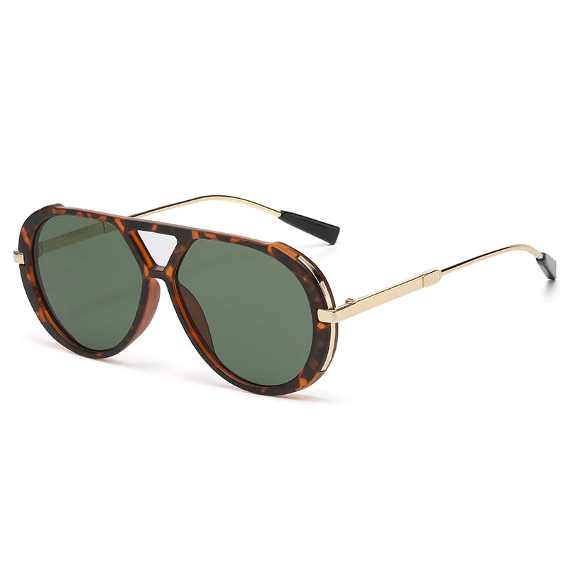 Vintage oversized designer sunglasses with brown tortoise shell frames and olive green lenses