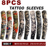 Paquete de ocho mangas para tatuajes con calaveras y diseños oscuros para protección de brazos