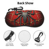 Black and red spider web patterned neoprene pouch with a keychain carabiner clip