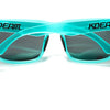 Hellblaue polarisierte modische Sonnenbrille mit schwarzen Gläsern und türkisblaue Rahmen