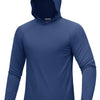 Dunkelblaue Langarmshirt mit Kapuze von vorne
