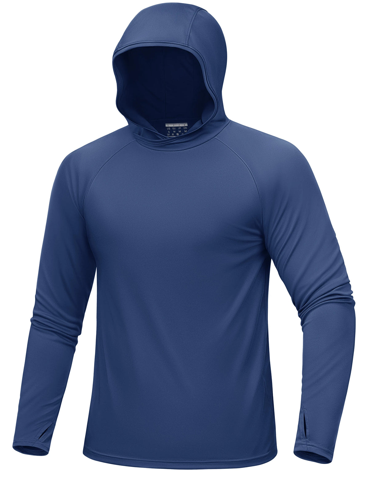 Dunkelblaue Langarmshirt mit Kapuze von vorne