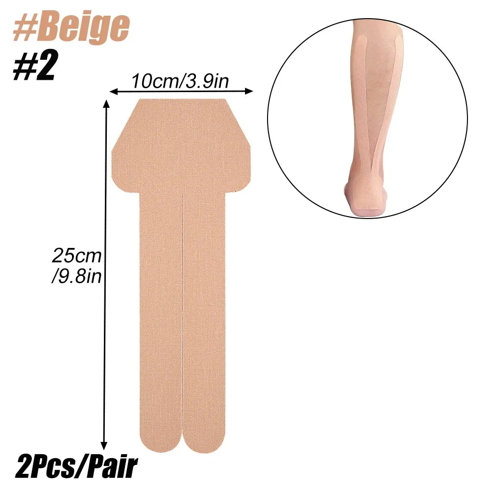 Beige kinesiology support tape, size #2, 2 pieces per pair, shown with dimensions.