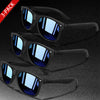 A 3-pack of black retro style UV protection sunglasses with blue mirrored lenses displayed on a dark surface.