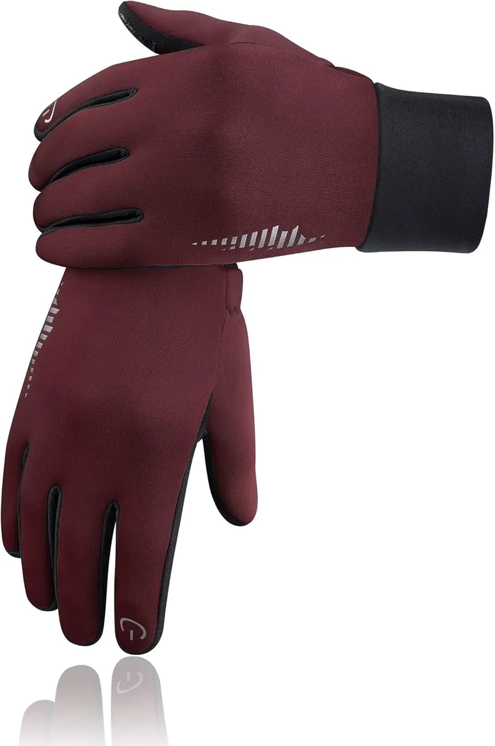 A close-up view of a dark burgundy windproof fleece-lined touchscreen glove.