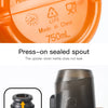 Orange medical-grade PE polymer kettle with a press-on sealed spout and black body.