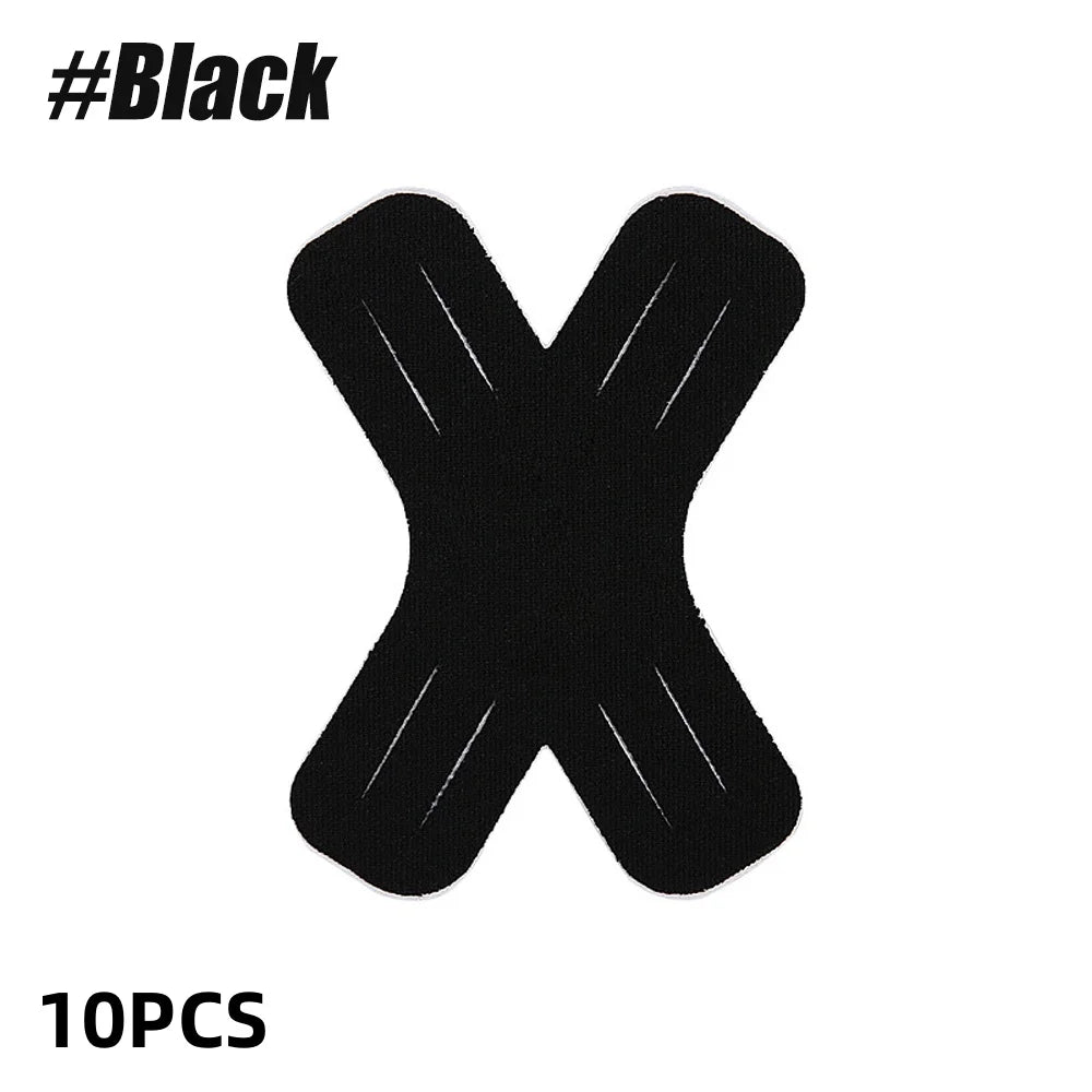 A black kinesiology tape set shaped like an 'X' for joint support.