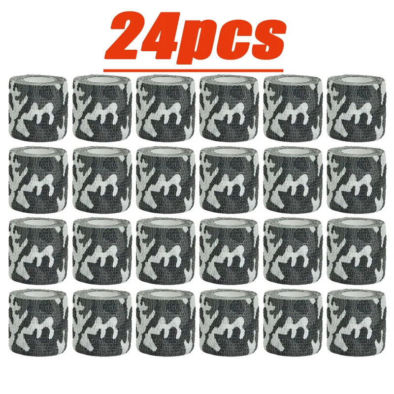 A set of 24 pieces of camouflage elastic wrap tape for joint support.
