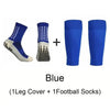 Blue soccer socks and knee guards set including one leg cover and one football sock