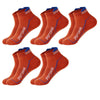 A pack of five orange performance socks with blue stitching and the Sportsman logo.