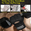 Black breathable cycling gloves being worn on a wrist, demonstrating grip and comfort.