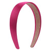 A pink satin hair band with a suede-colored lining shown in a curved shape.