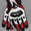A pair of genuine leather motorcycle motocross gloves featuring black, white, and red accents.