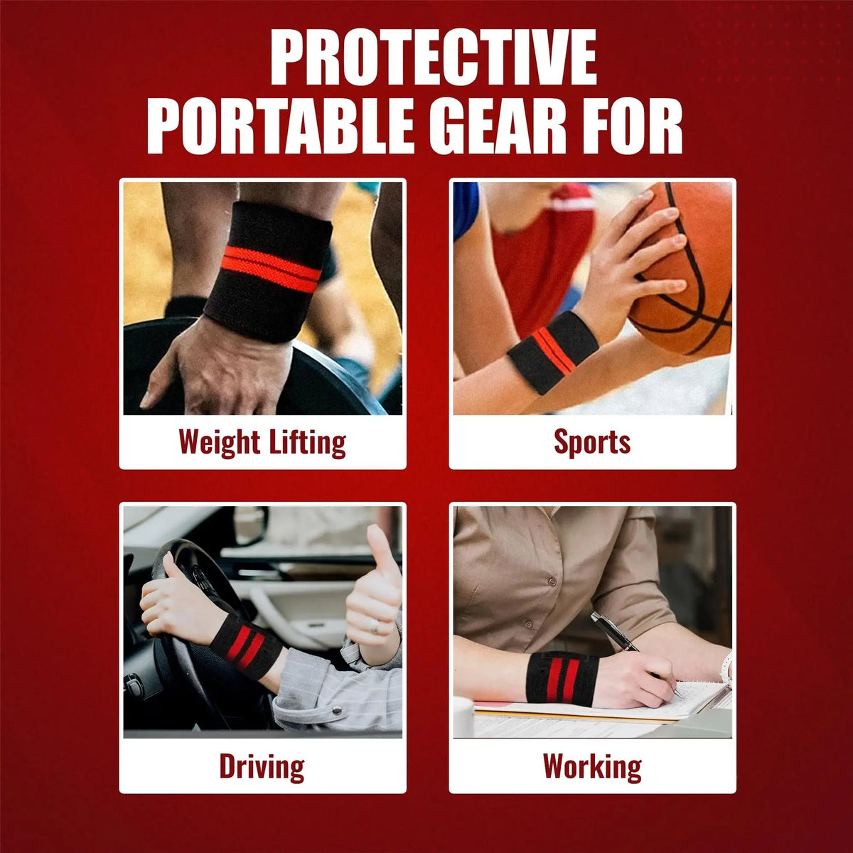 Protective wristbands in black and orange used for weight lifting, sports, driving, and working.