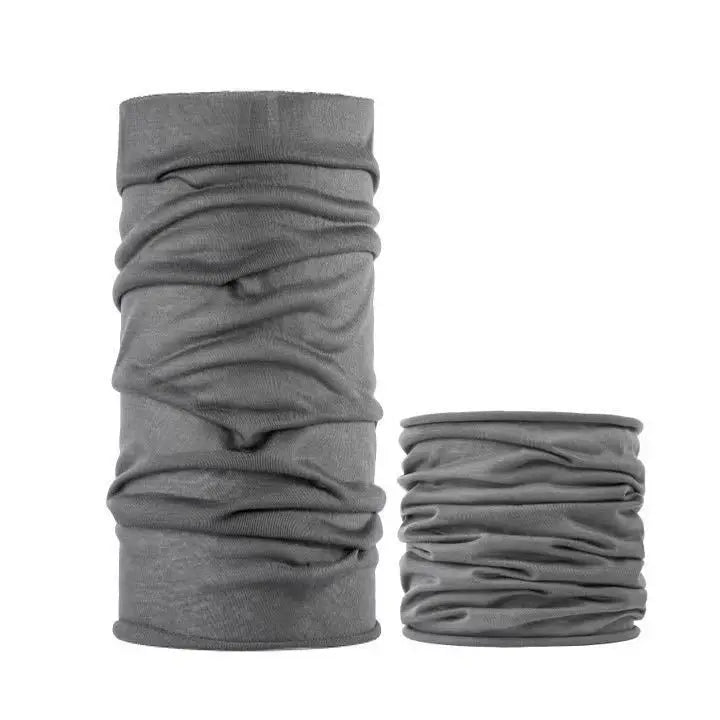 Gray seamless fabric headband or balaclava rolled up