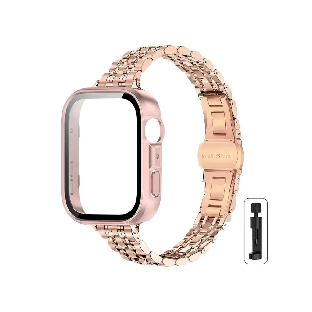 A rose gold stainless steel watch band for a Huawei fitness tracker shown on a white background.