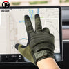 A hand wearing tactical sports gloves is shown overlaid on a map, demonstrating the product for outdoor activities.