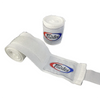 A white boxing hand wrap is shown rolled and unwrapped, featuring the Fairtex logo.