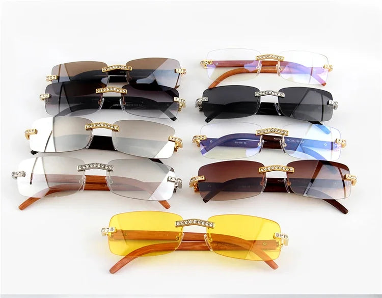 Colección de gafas de sol sin montura con cristales de imitación vintage en varios colores como negro, marrón, plateado y ama