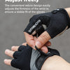 A hand is adjusting a black velcro wrist opening glove for a stable fit.