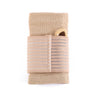 Beige elastic wrist support brace with striped detailing for wrist stabilization.