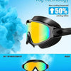 A pair of black anti-fog goggles with yellow-tinted lenses is shown being tested for fog resistance.