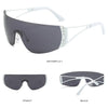 Gray Y2K futuristic gradient sunglasses shown from the front and back views