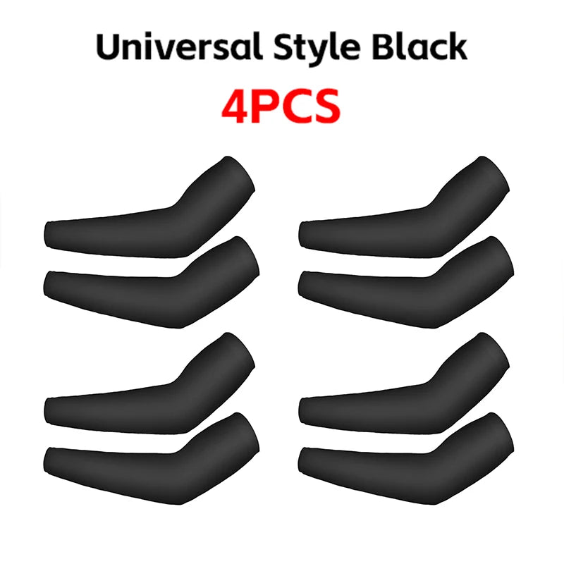 Four universal style black fingerless arm sleeves for UV protection and warmth