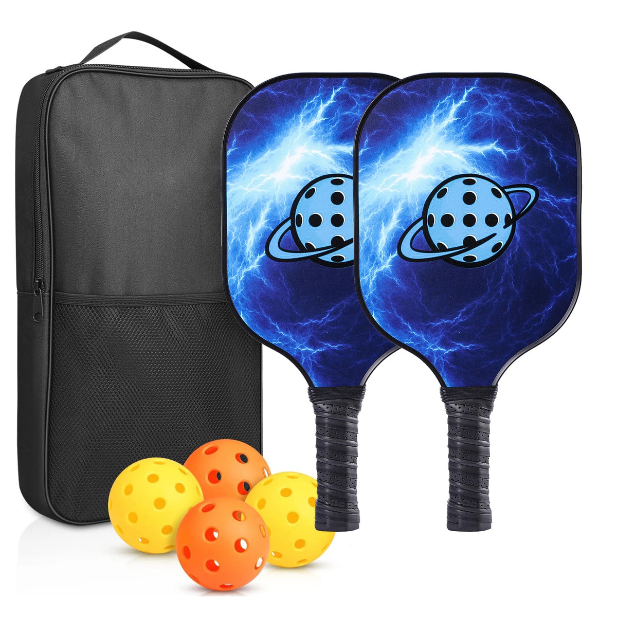 2-Piece Fiberglass Pickleball Paddle Set with 4 Balls for Beginners