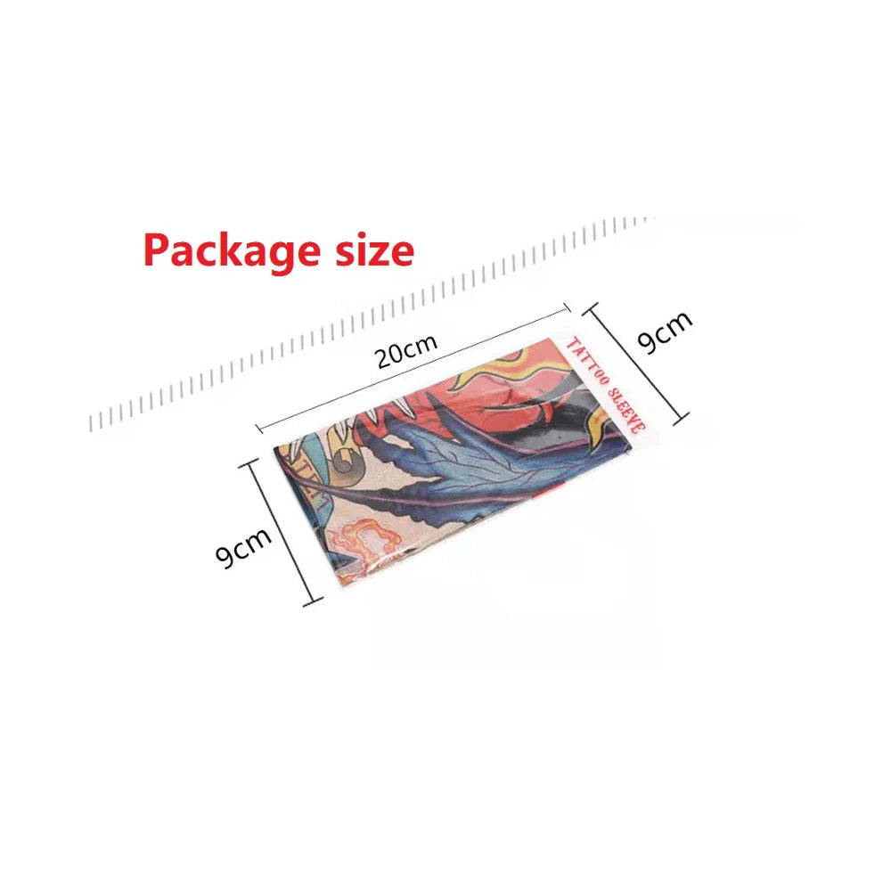 Diagram showing the package size of long seamless tattoo sleeves, measuring 20cm by 9cm.