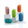 A collection of orange, pink, green, and blue instant cooling towels for sports and fitness.