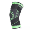 Black and neon green adjustable sports knee pads for pain relief shown from the side.