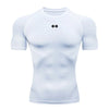 White men's performance compression t-shirt displayed on a mannequin.