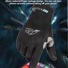A black glove is shown positioned over a smartphone, demonstrating the convenience of using fingertips to touch the screen.