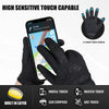 Black tactical touch screen gloves with a finger touchscreen displayed on a smartphone and various touch capabilities shown.